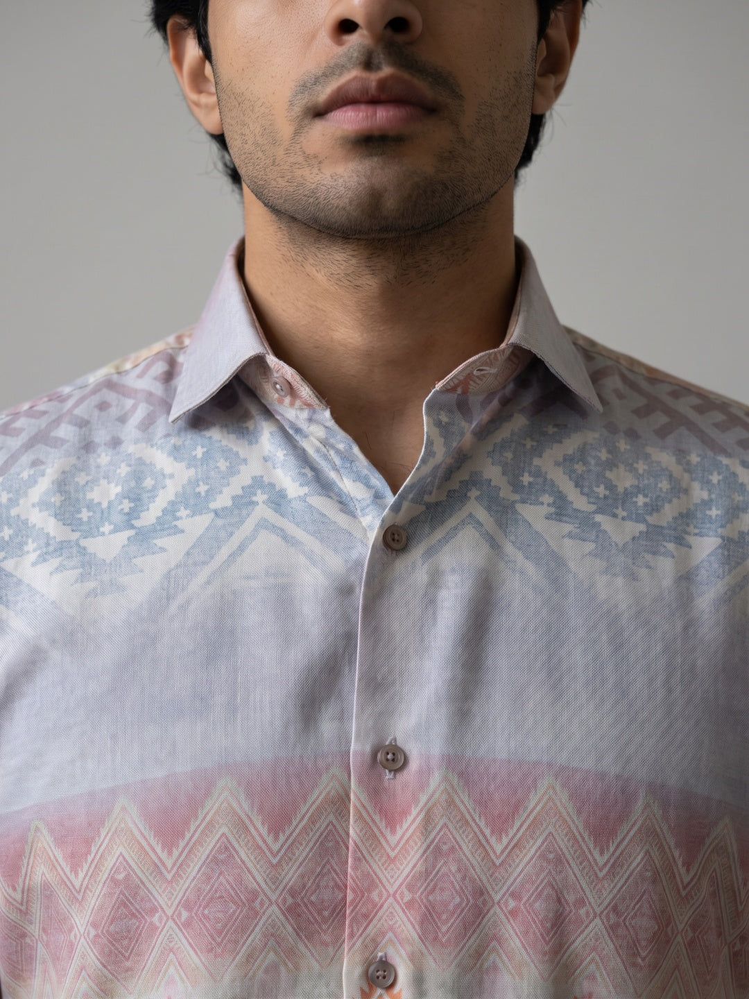 Multicolour Tencel Slim Fit Shirt with Ombre Geometric Print