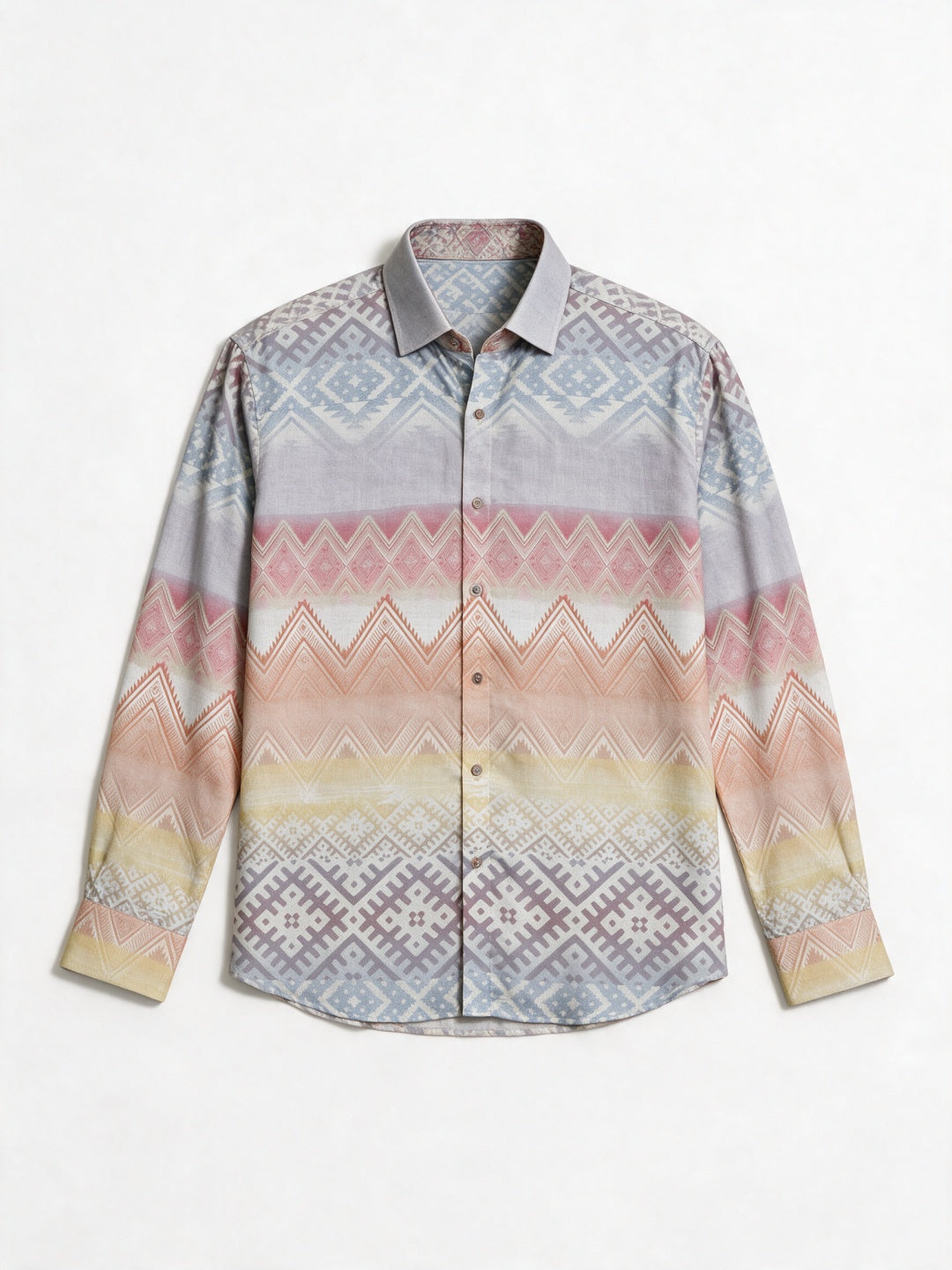 Multicolour Tencel Slim Fit Shirt with Ombre Geometric Print