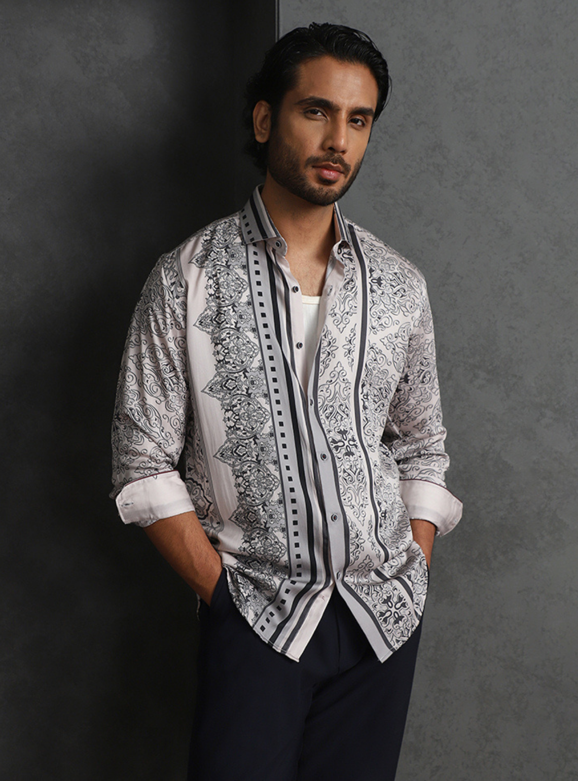 Elegant Fawn Slim Fit Tencel Shirt with Subtle Print Design