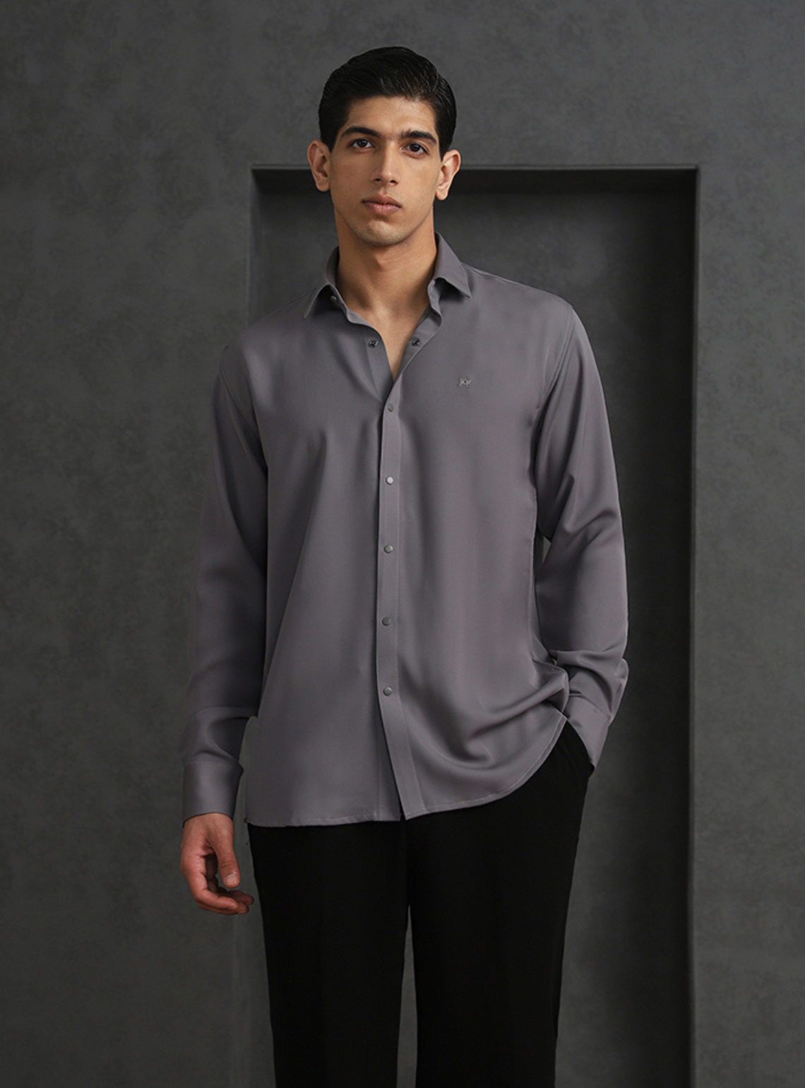 Grey Slim Fit Stroma Shirt with Classic Plain Design