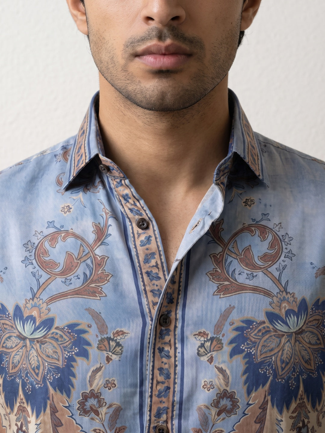 Grey Tencel Slim Fit Shirt with Paisley Placket Print