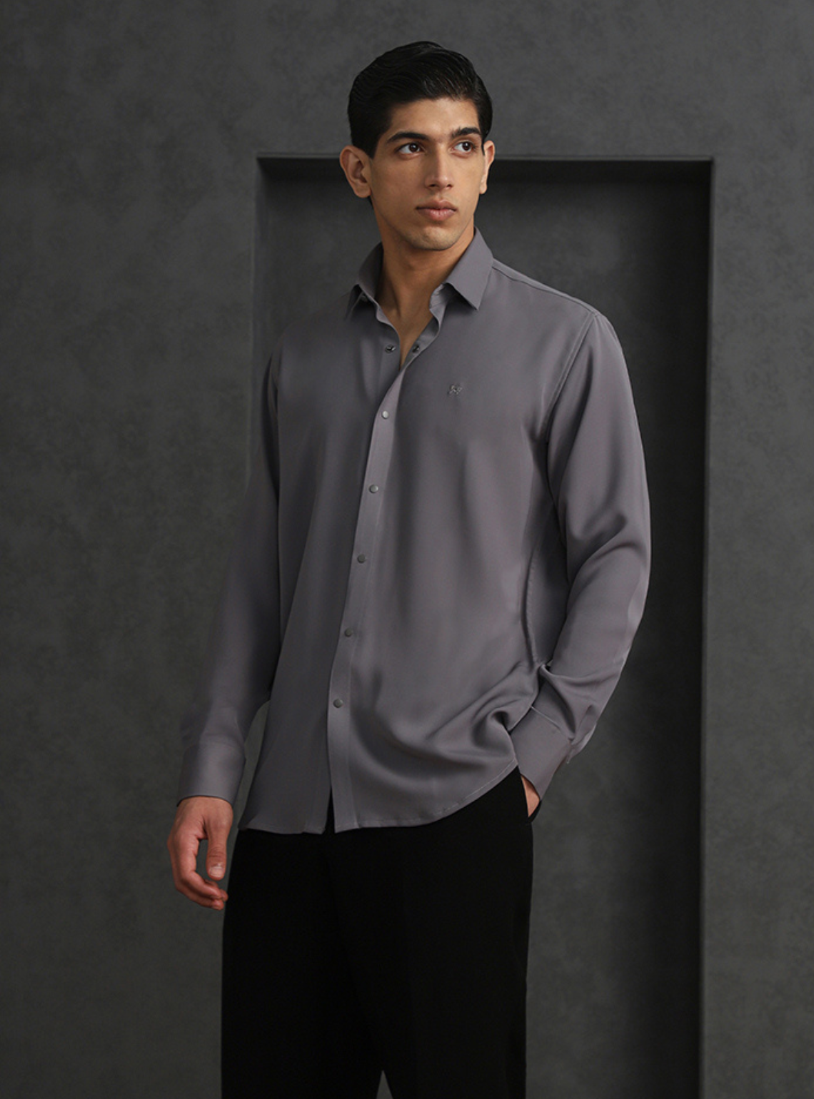 Grey Slim Fit Stroma Shirt with Classic Plain Design