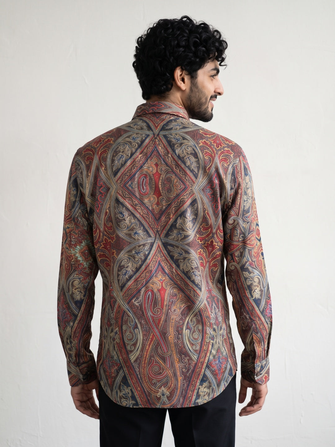 Multicolour Tencel Slim Fit Shirt with Paisley Medallion Print