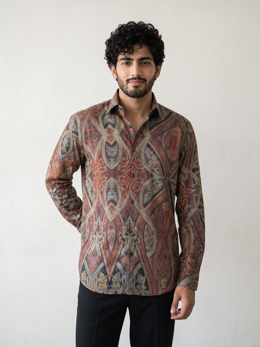 Multicolour Tencel Slim Fit Shirt with Paisley Medallion Print