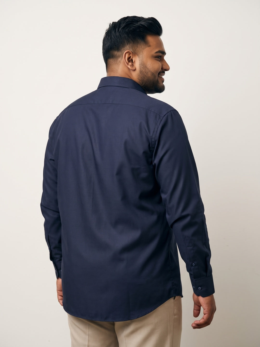 Navy Blend Terry Rayon Slim Fit Shirt with Embroidered Border