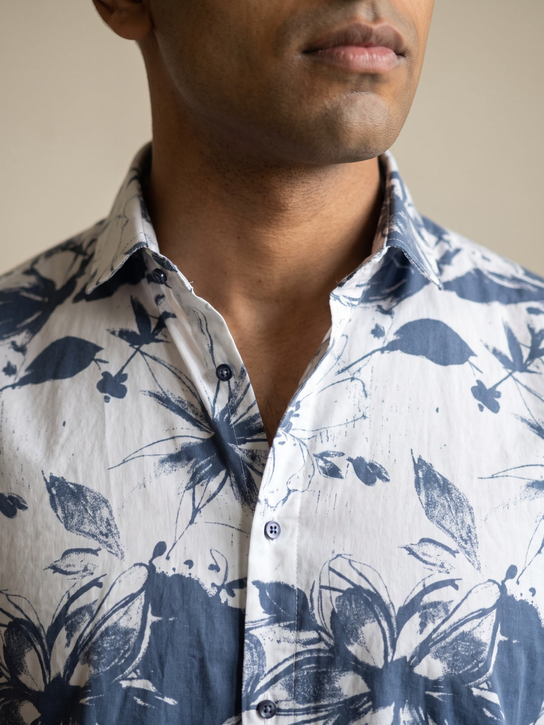 Blue Tencel Slim Fit Printed Shirt