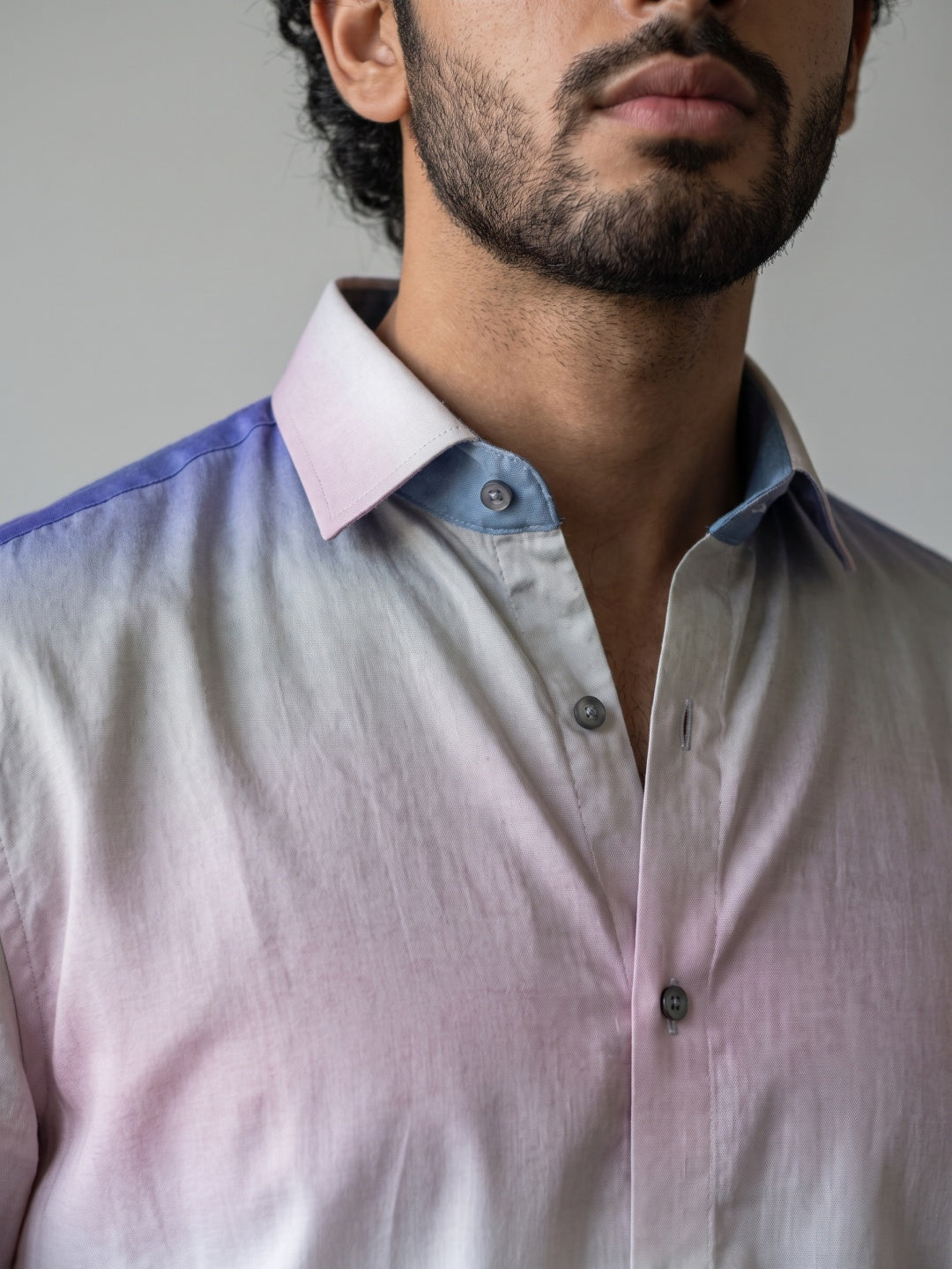 Blue Tencel Slim Fit Shirt with Ombre Print