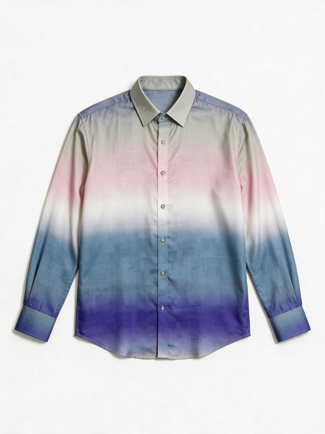 Blue Tencel Slim Fit Shirt with Ombre Print