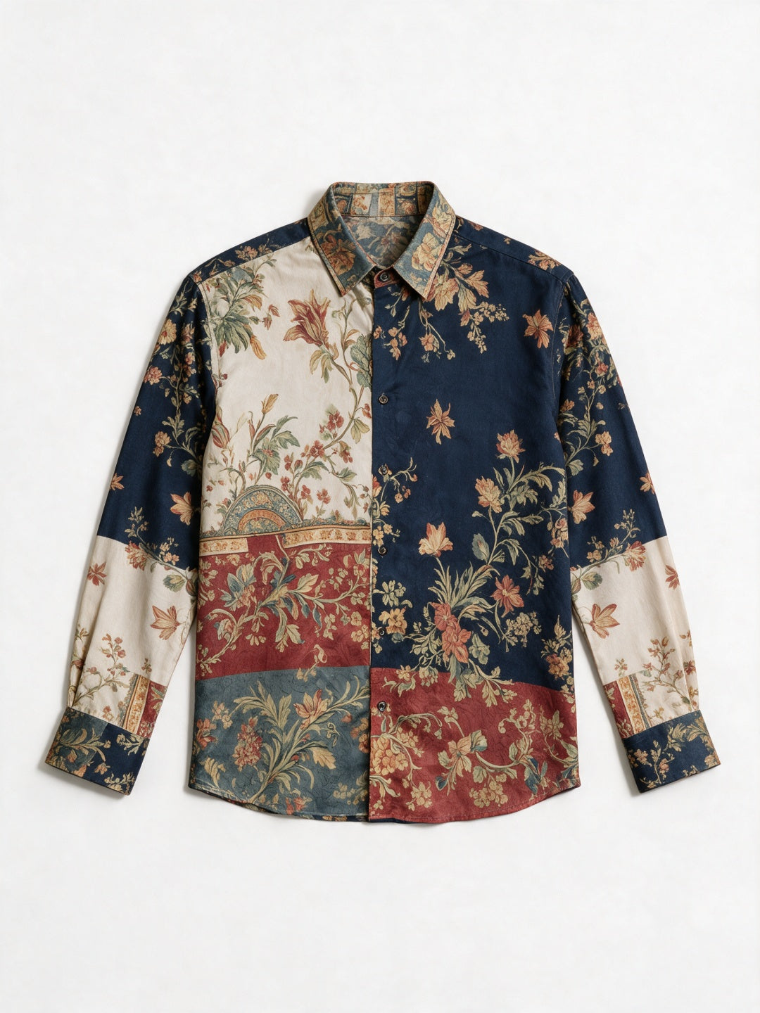 Multicolour Tencel Slim Fit Shirt with Colour Block Floral Print
