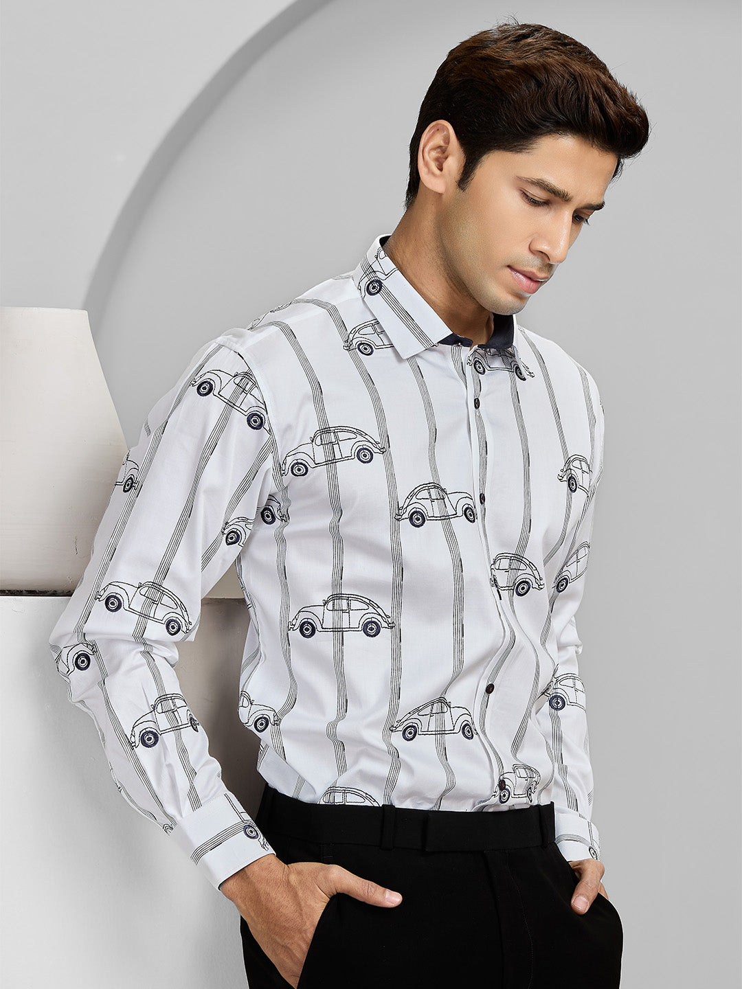 Men’s White Cotton Designer Shirt in Slim Fit