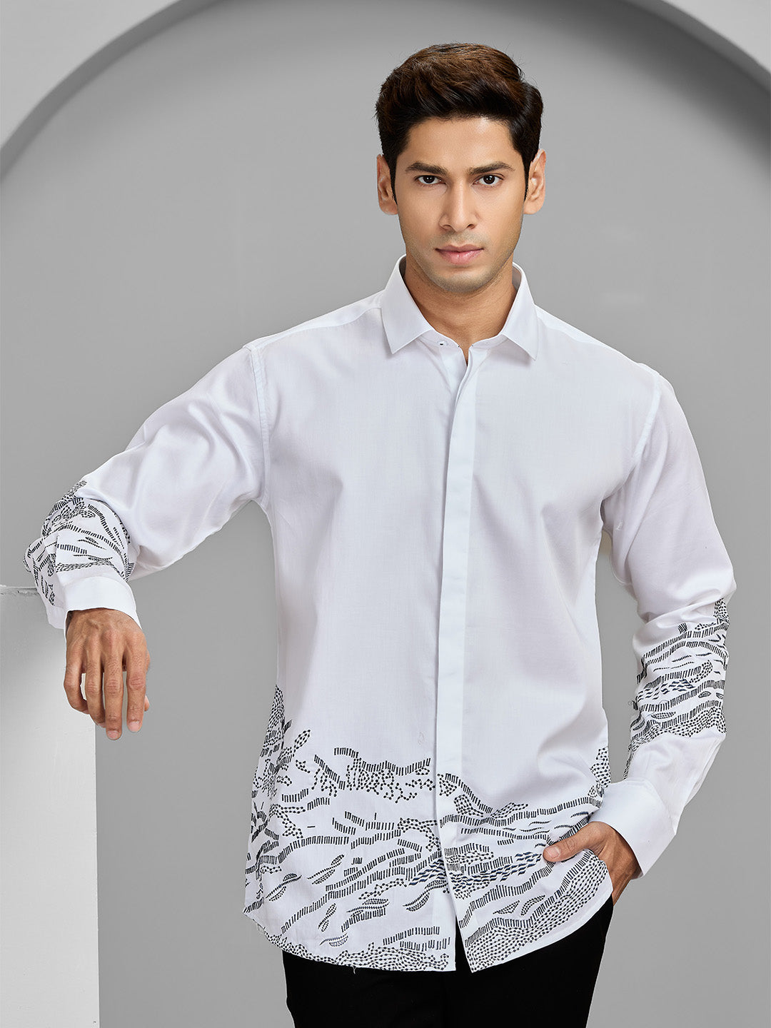 Men's White Cotton Designer Shirt in Slim Fit