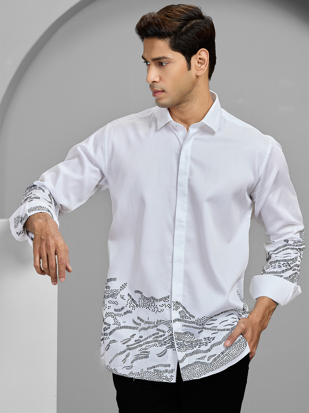 Men's White Cotton Designer Shirt in Slim Fit