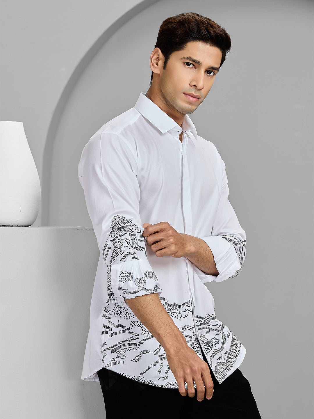 Men's White Cotton Designer Shirt in Slim Fit