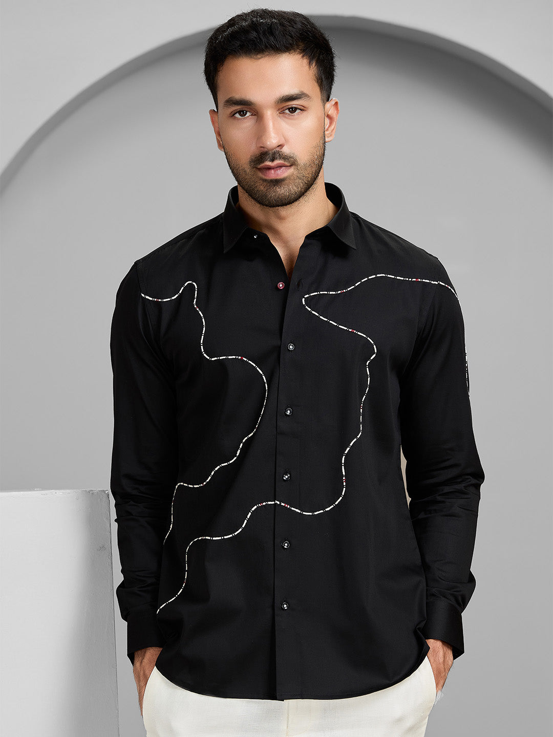 Men's Black Cotton Designer Shirt in Slim Fit