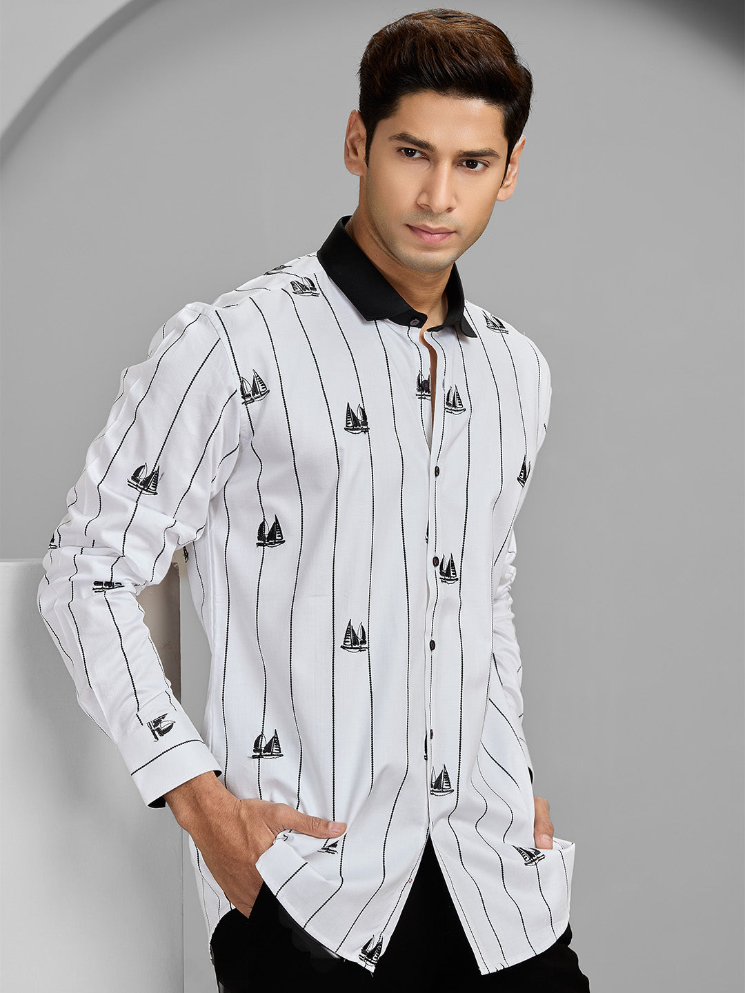 Men's White Cotton Designer Shirt in Slim Fit