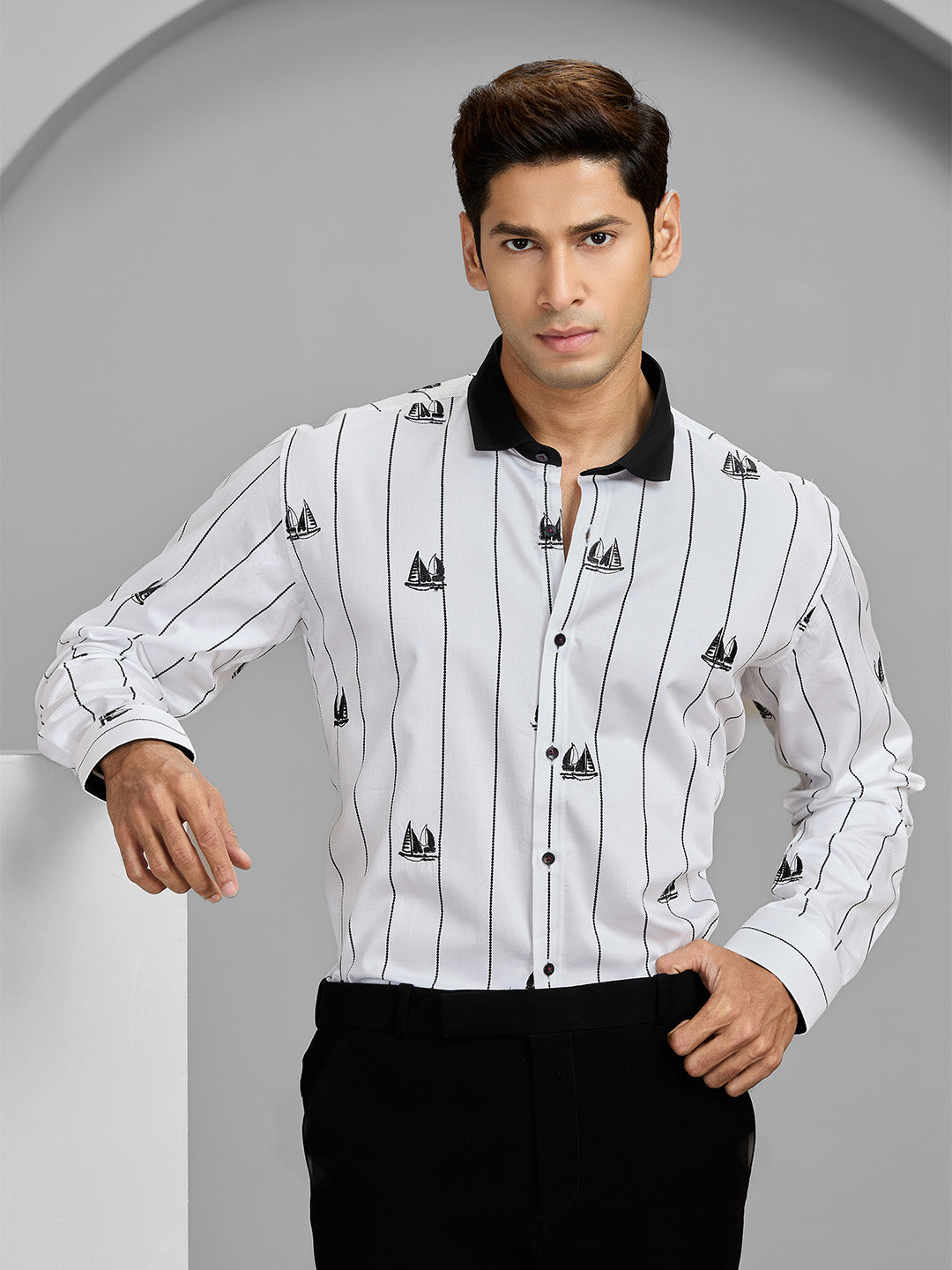 Men's White Cotton Designer Shirt in Slim Fit