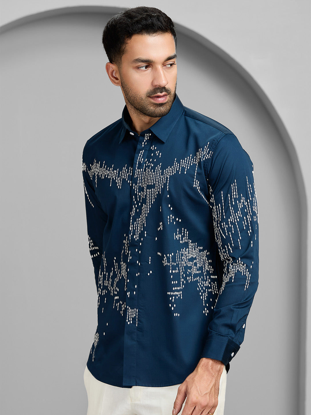 Men's A.F.Blue Cotton Designer Shirt in Slim Fit
