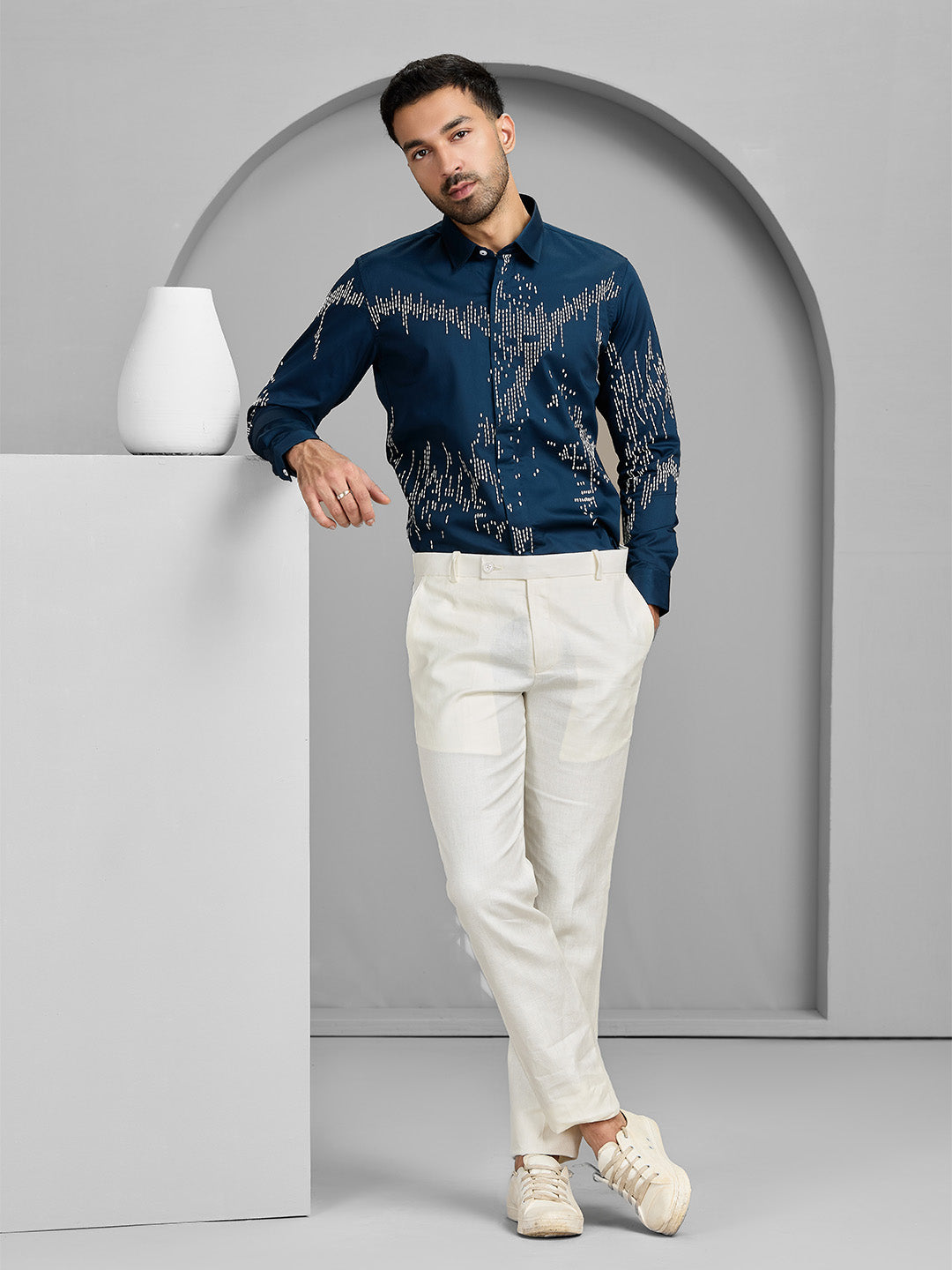 Men's A.F.Blue Cotton Designer Shirt in Slim Fit