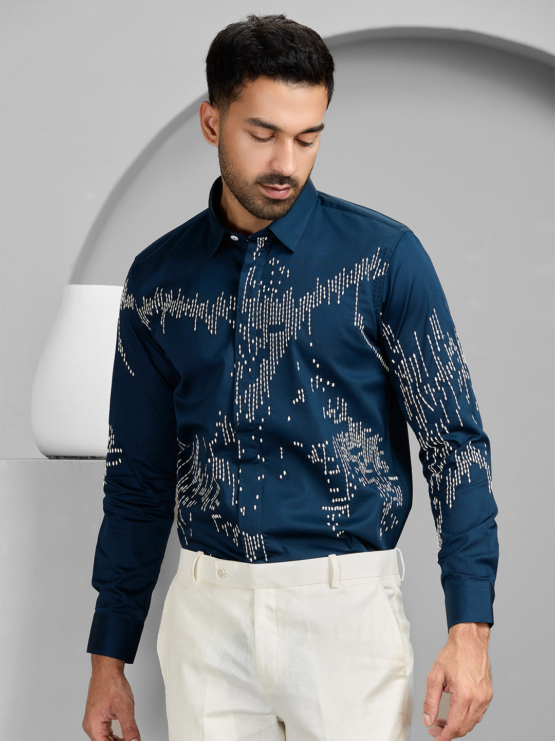 Men's A.F.Blue Cotton Designer Shirt in Slim Fit