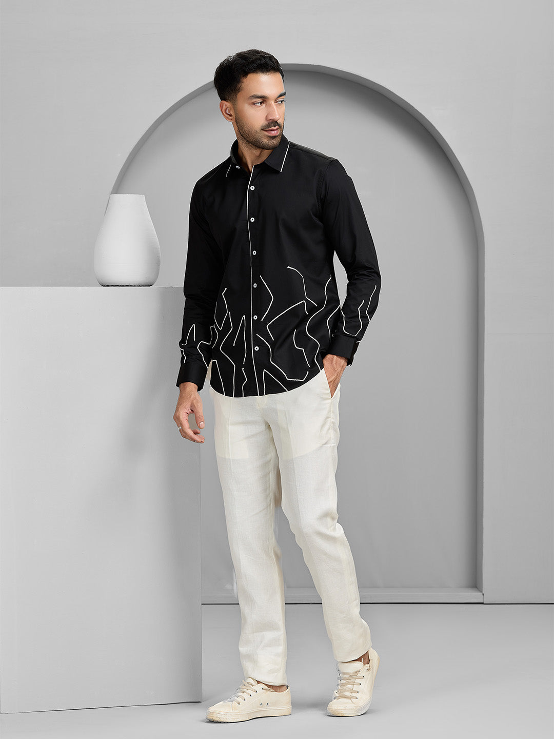 Men’s Black Cotton Designer Shirt in Slim Fit