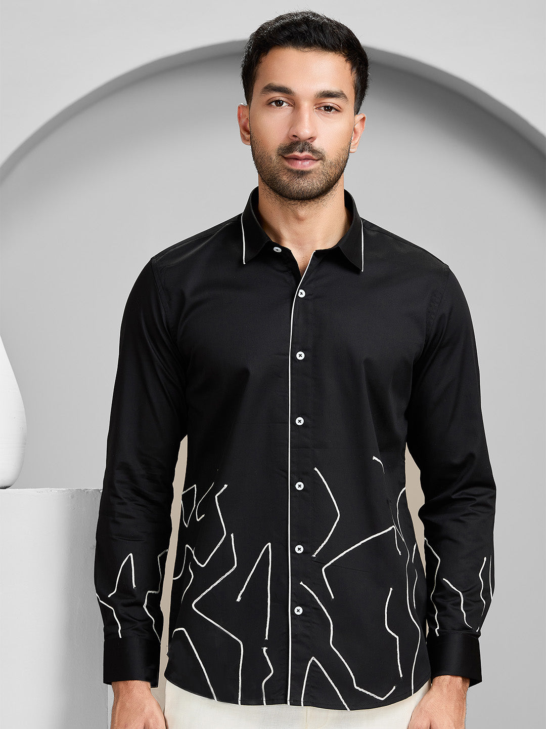 Men’s Black Cotton Designer Shirt in Slim Fit