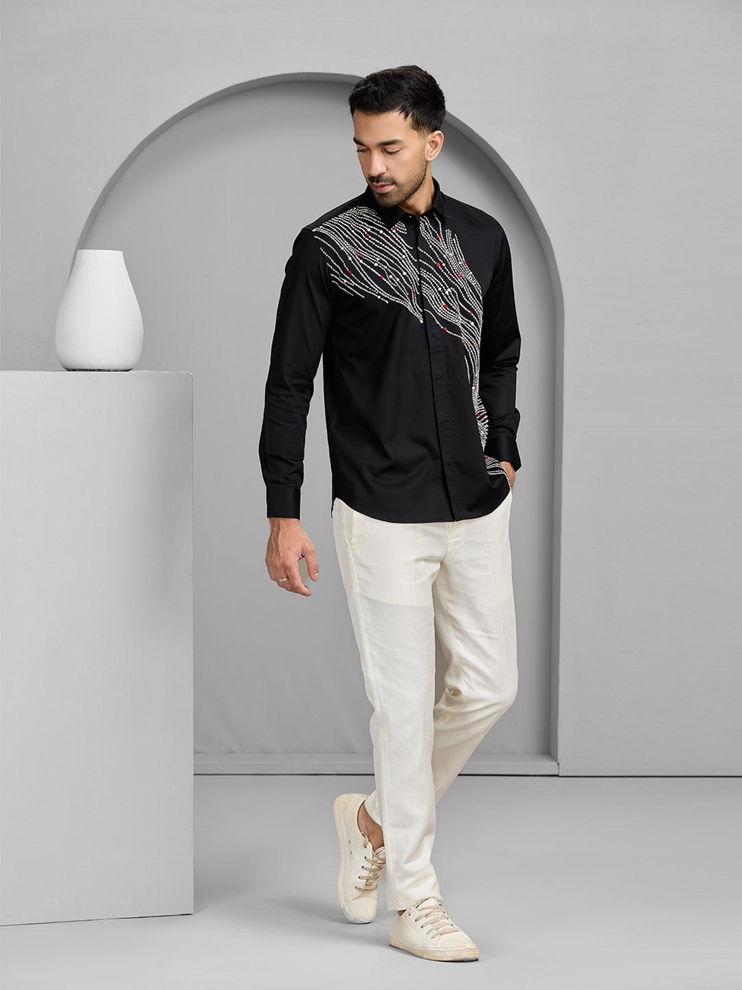 Men's Black Cotton Designer Shirt in Slim Fit