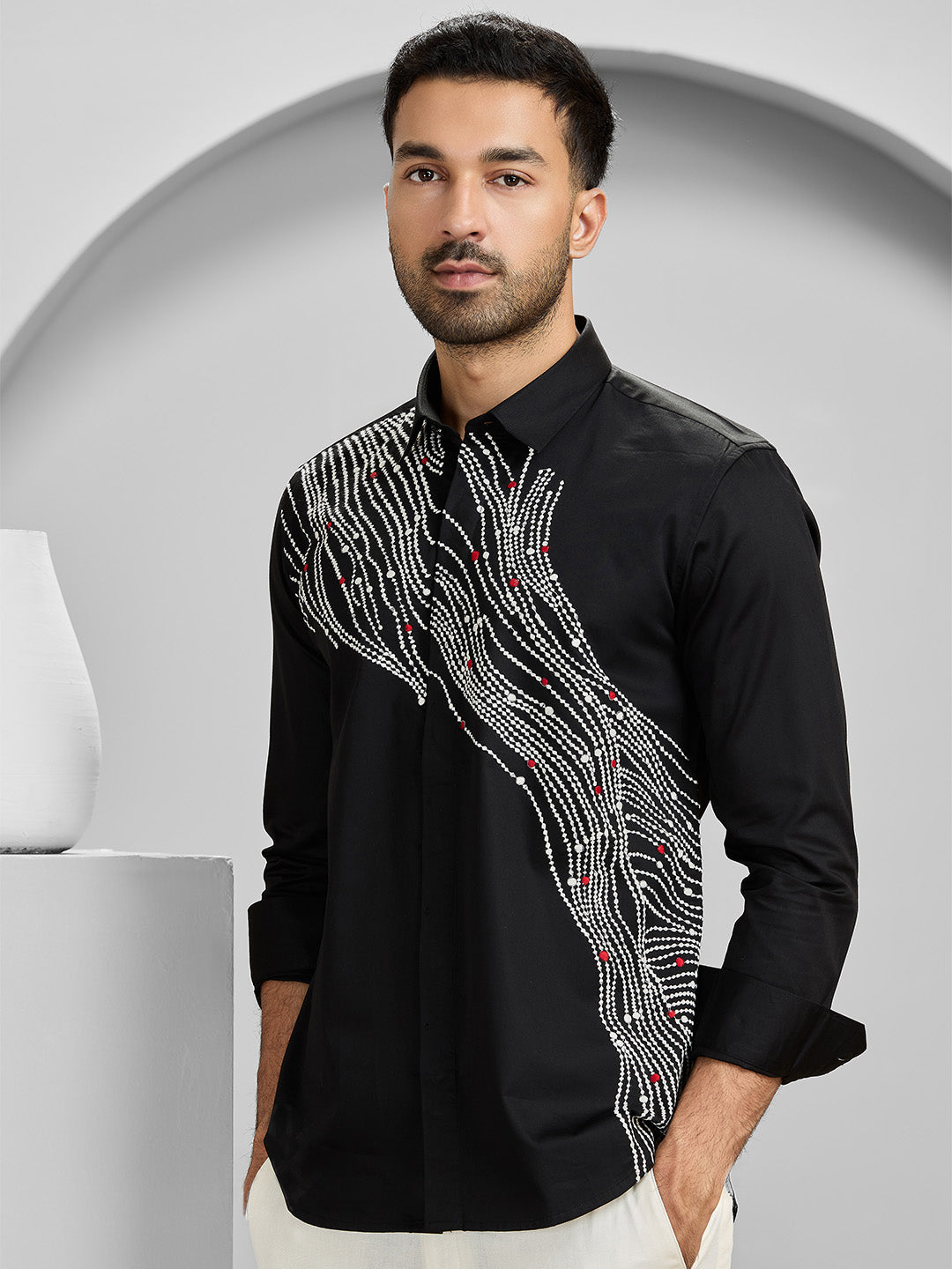 Men's Black Cotton Designer Shirt in Slim Fit
