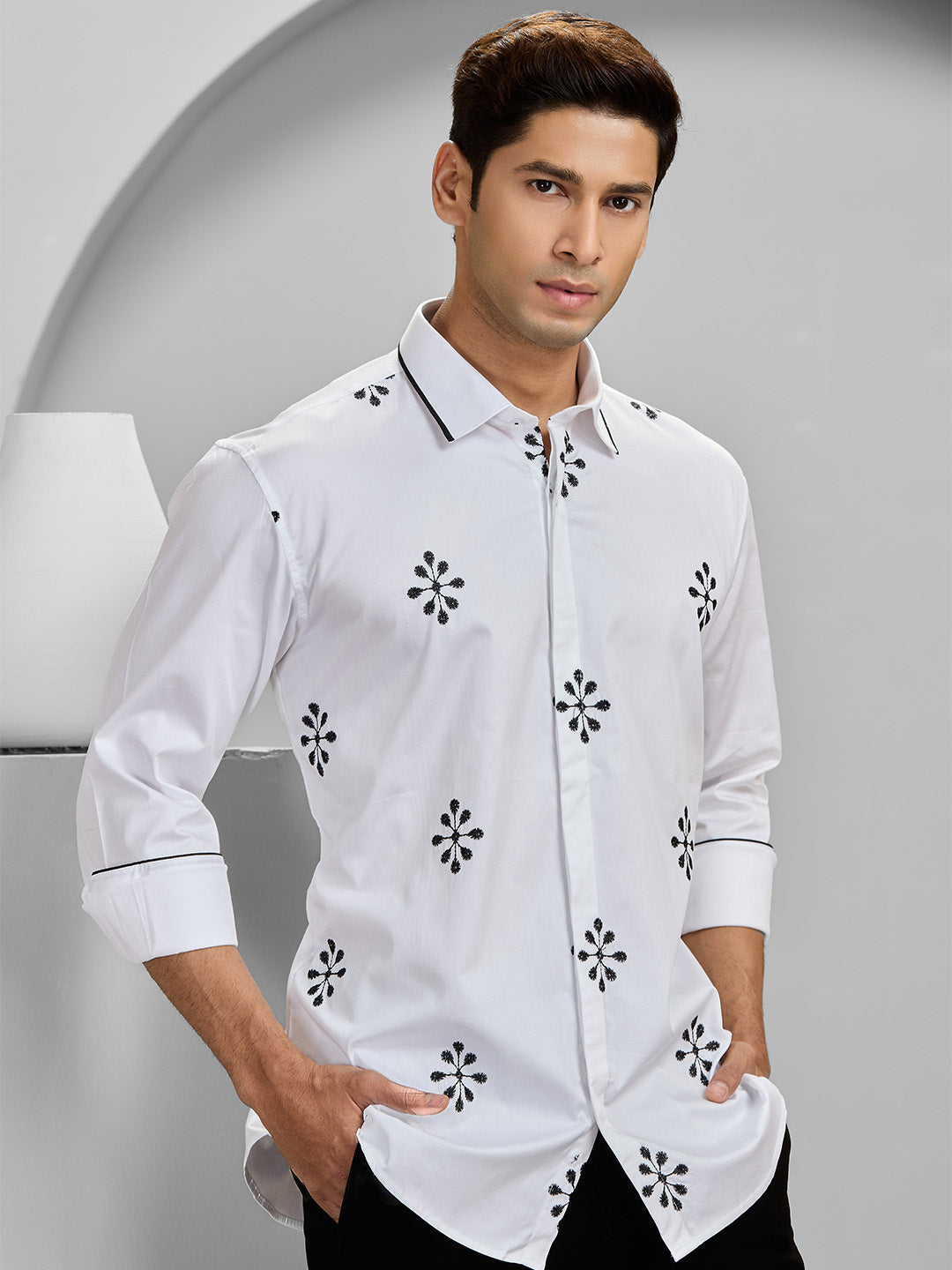 Men’s White Cotton Designer Shirt in Slim Fit