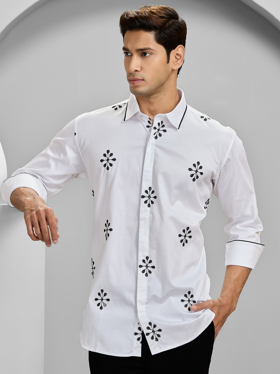 Men's White Cotton Designer Shirt in Slim Fit