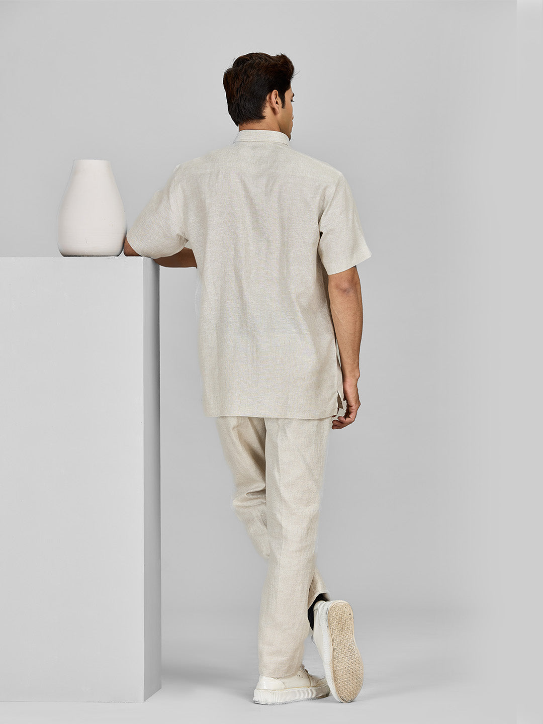 Natural Linen Shirt with Hand-Painted Floral Art