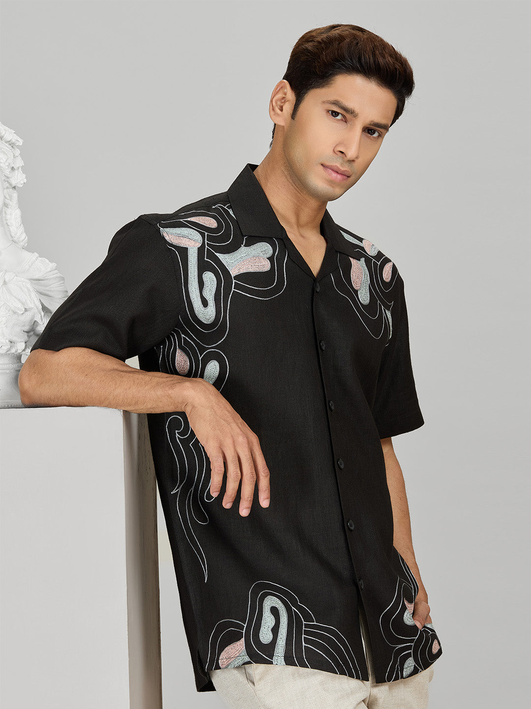 Men's Black Linen Designer Shirt in Regular Fit