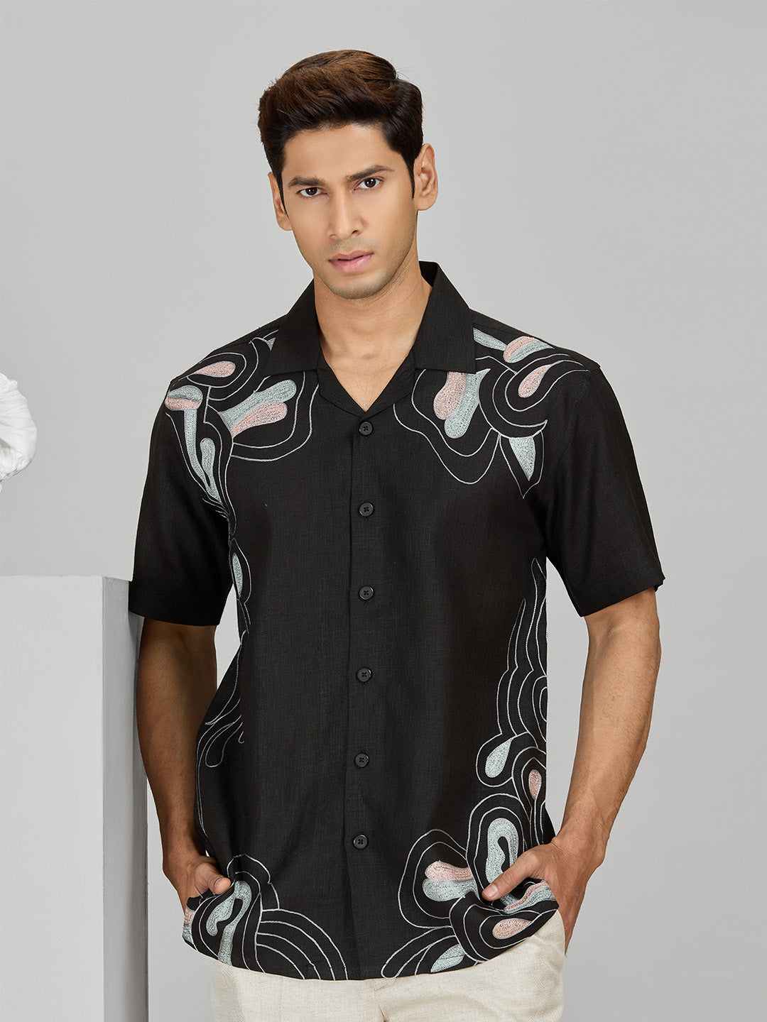 Men's Black Linen Designer Shirt in Regular Fit