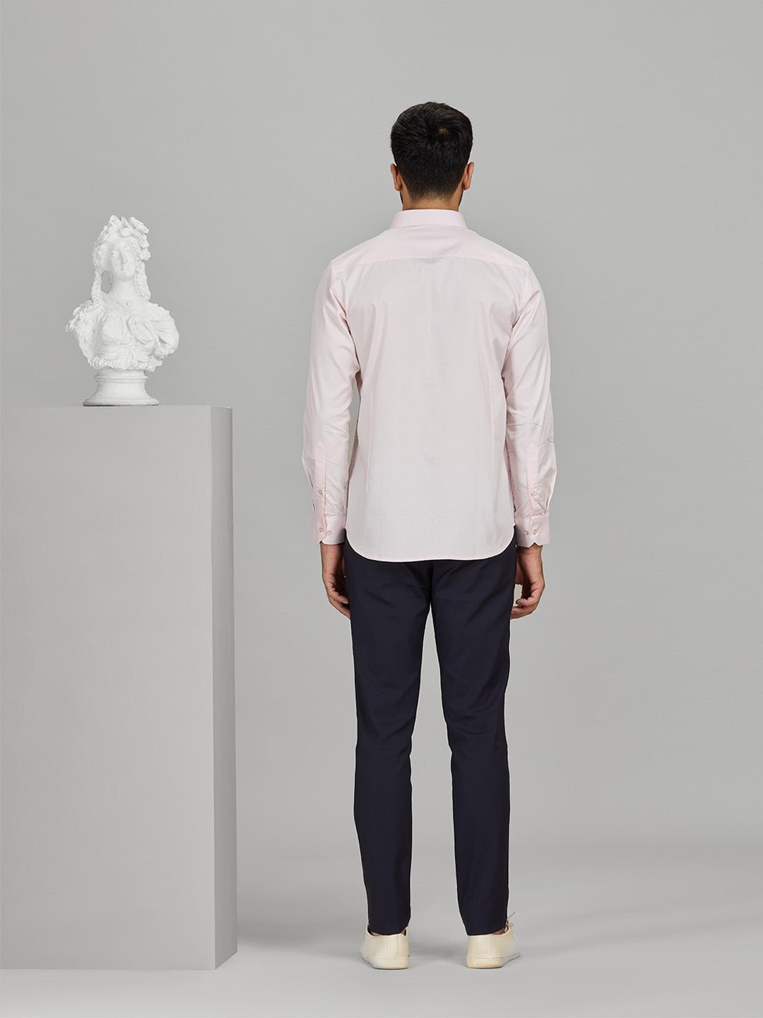Pink Embroidered Cotton Shirt for Men – Slim Fit Party Wear Designer Shirt