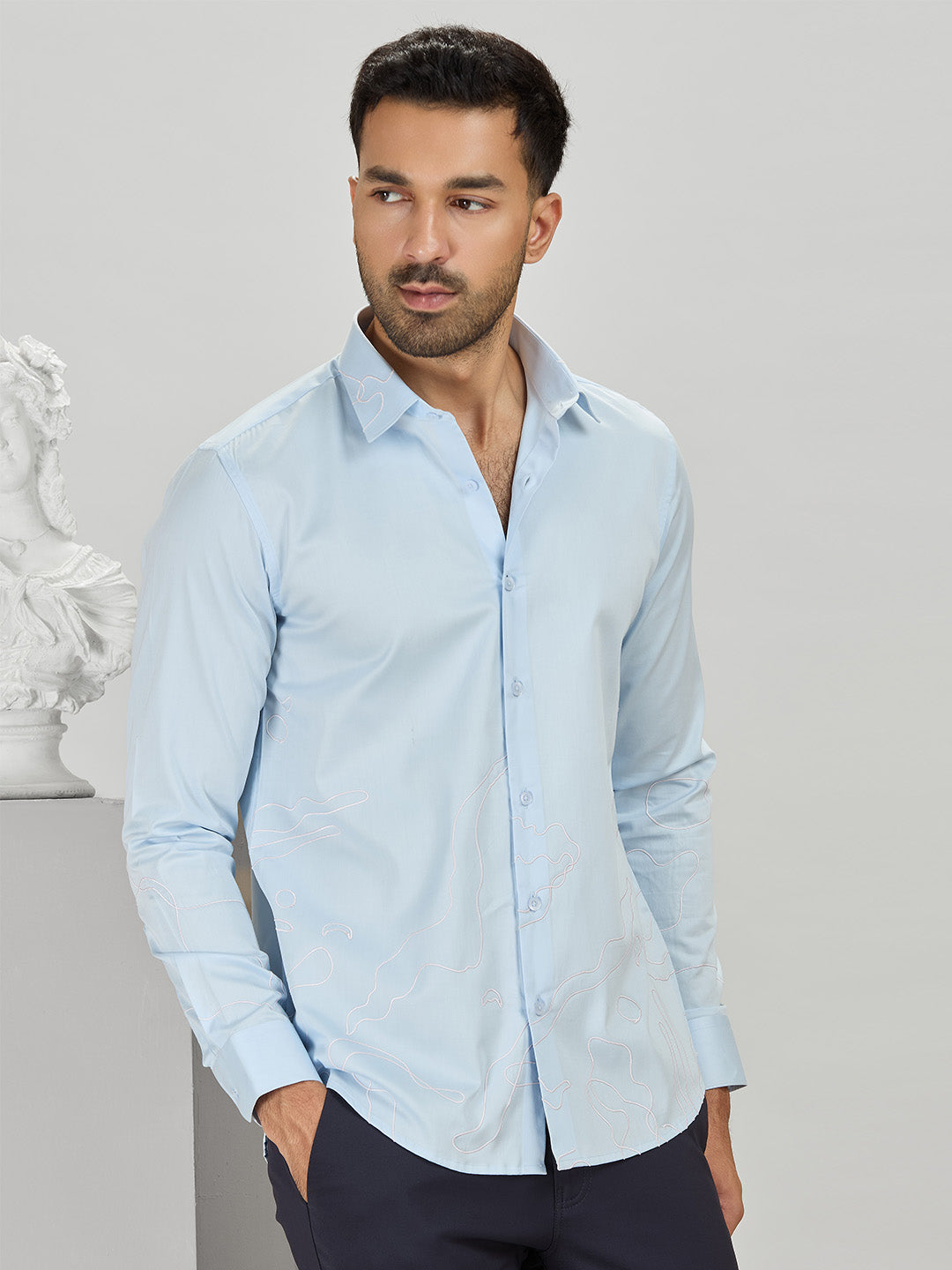 Men's Light Blue Cotton Designer Shirt in Slim Fit
