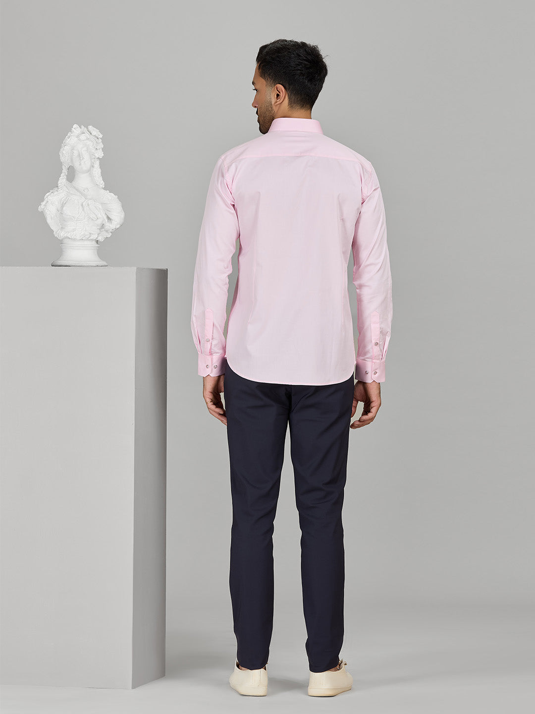 Pink Slim Fit Cotton Shirt with Delicate Embroidery Detailing