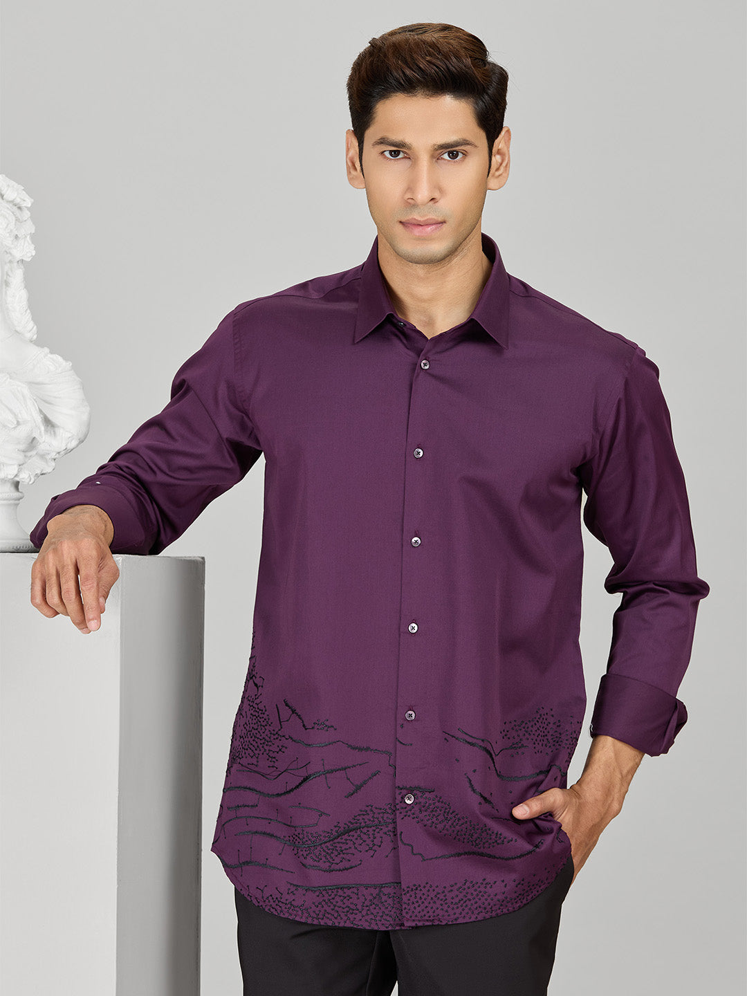 Men’s Wine Cotton Designer Shirt in Slim Fit