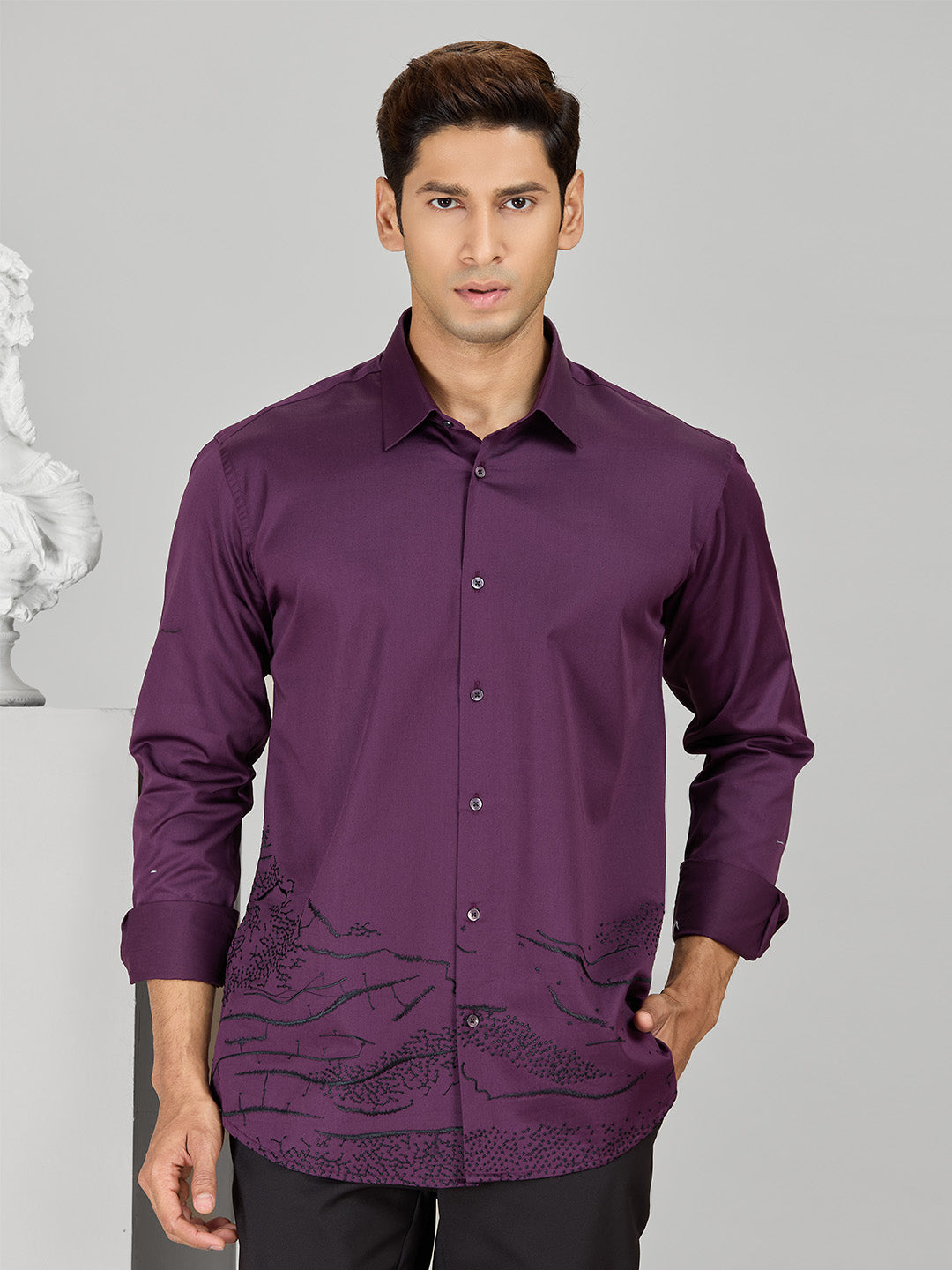 Men’s Wine Cotton Designer Shirt in Slim Fit