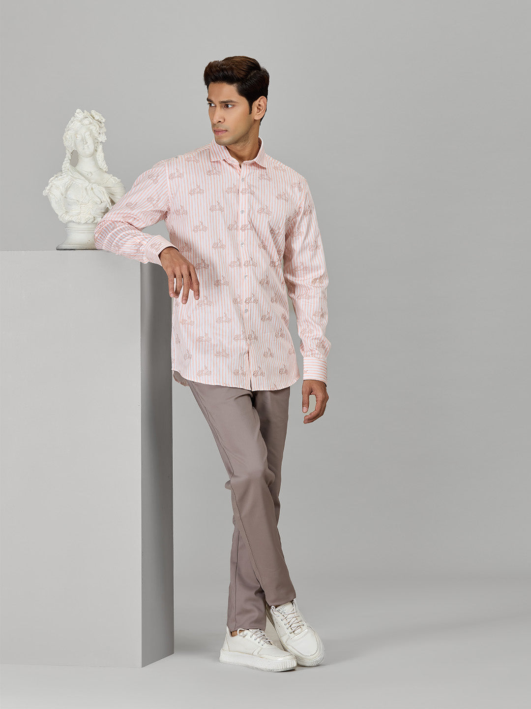 Men's Peach Cotton Designer Shirt in Slim Fit