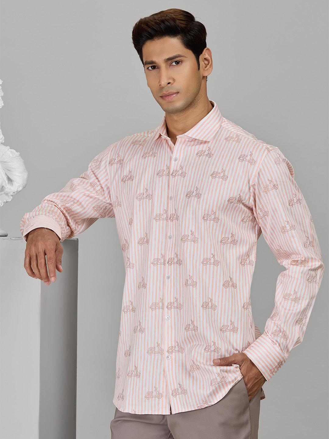 Men's Peach Cotton Designer Shirt in Slim Fit