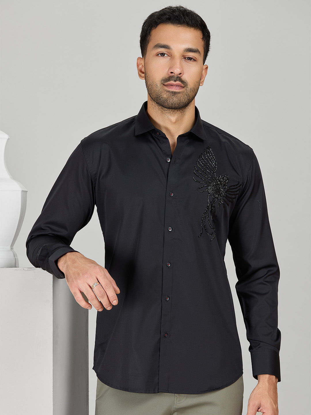 Men's Black Supima Cotton Designer Shirt in Slim Fit
