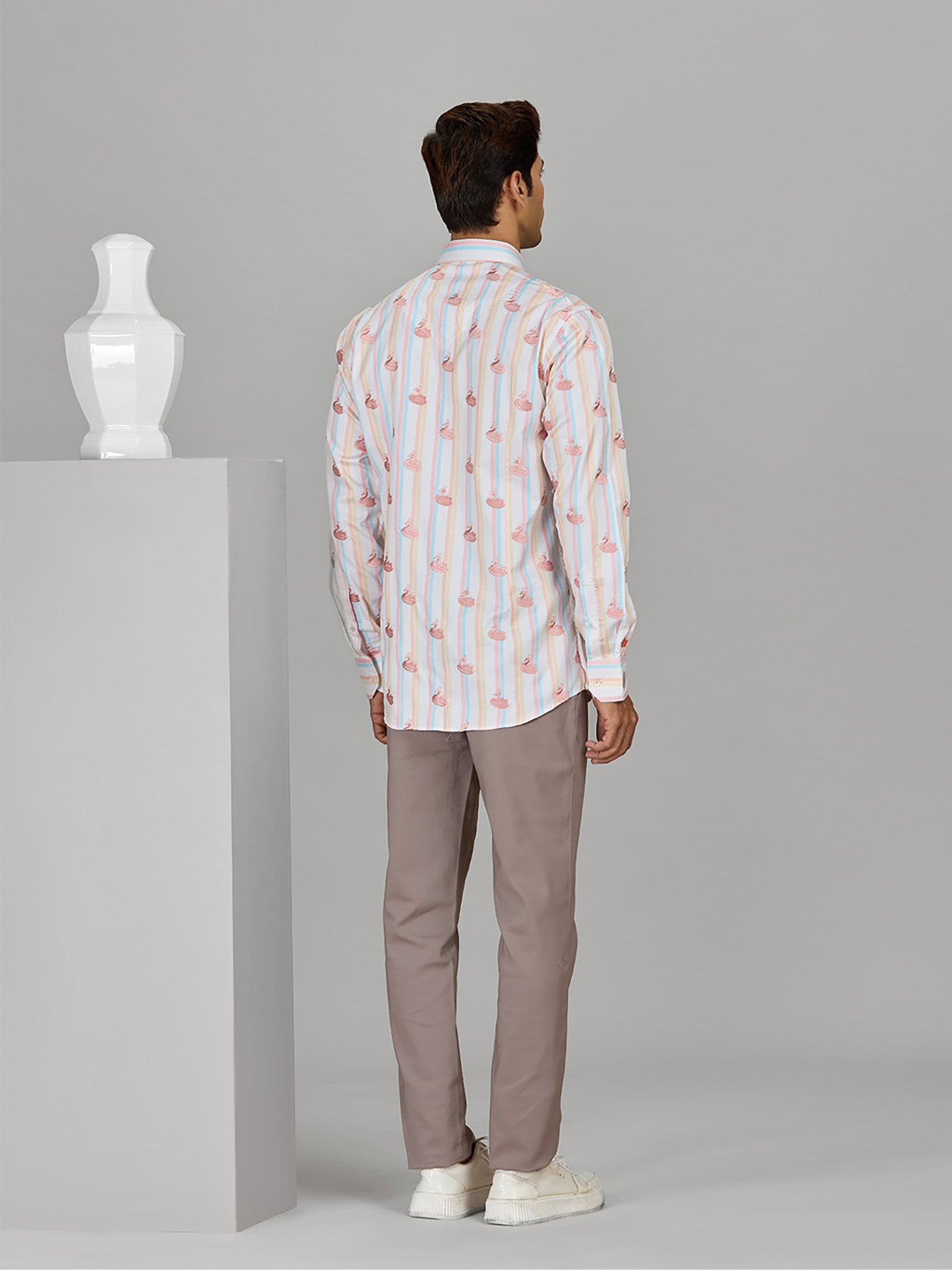 Men’s Peach Cotton Designer Shirt in Slim Fit