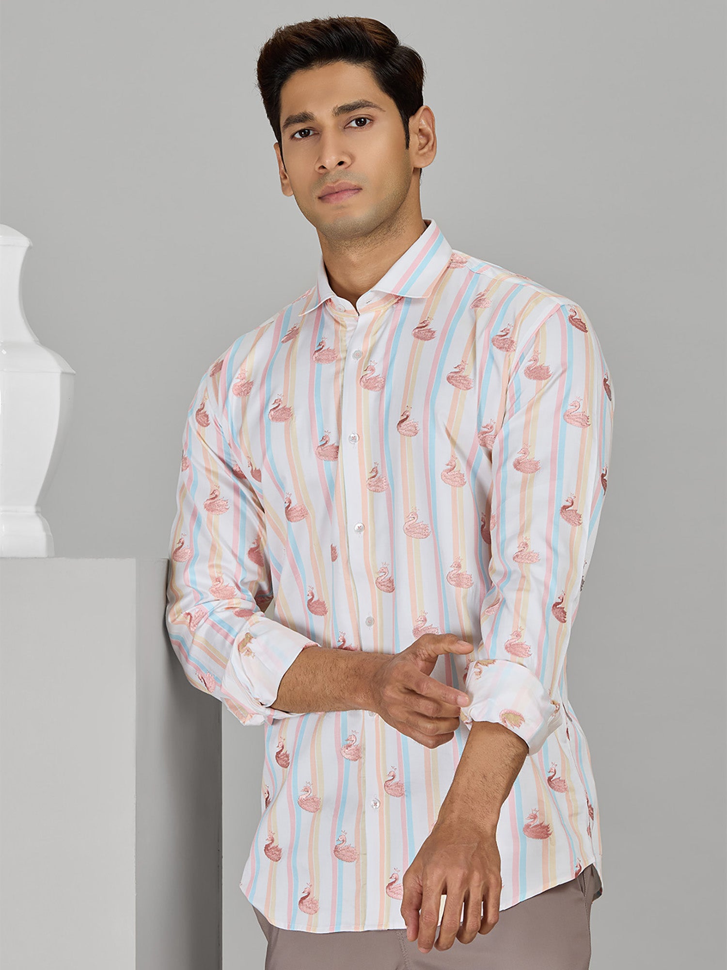 Men’s Peach Cotton Designer Shirt in Slim Fit