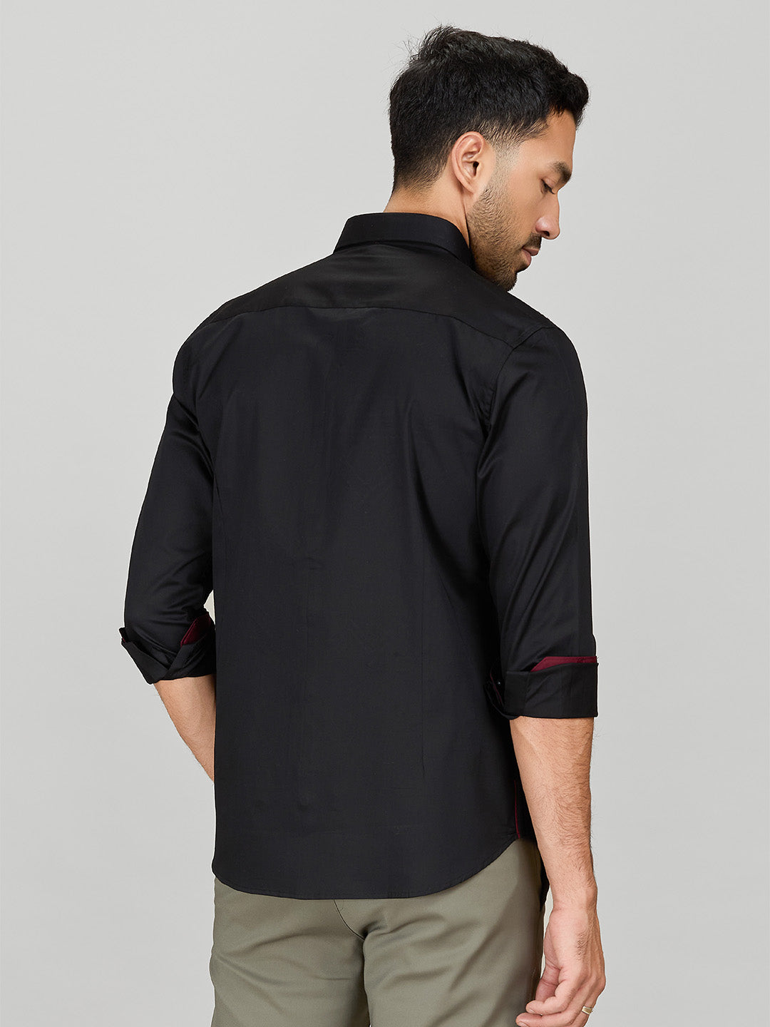 Black Zigzag Embroidered Cotton Shirt for Men