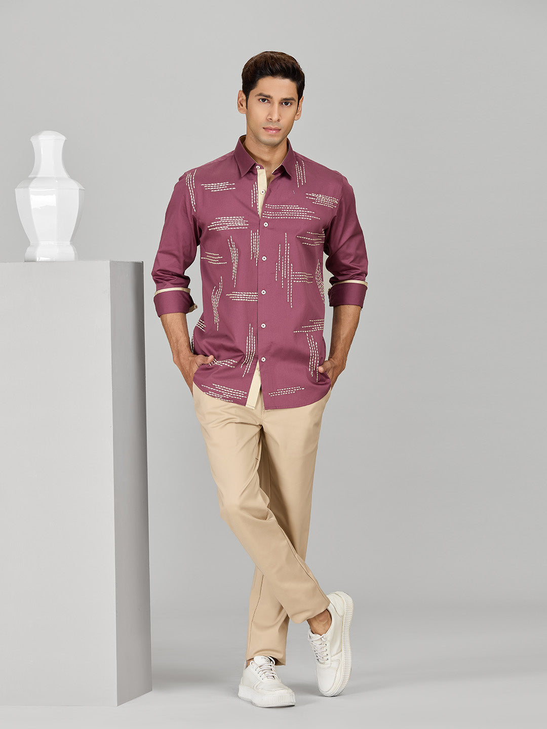Men's Gajri Pink Cotton Designer Shirt in Slim Fit