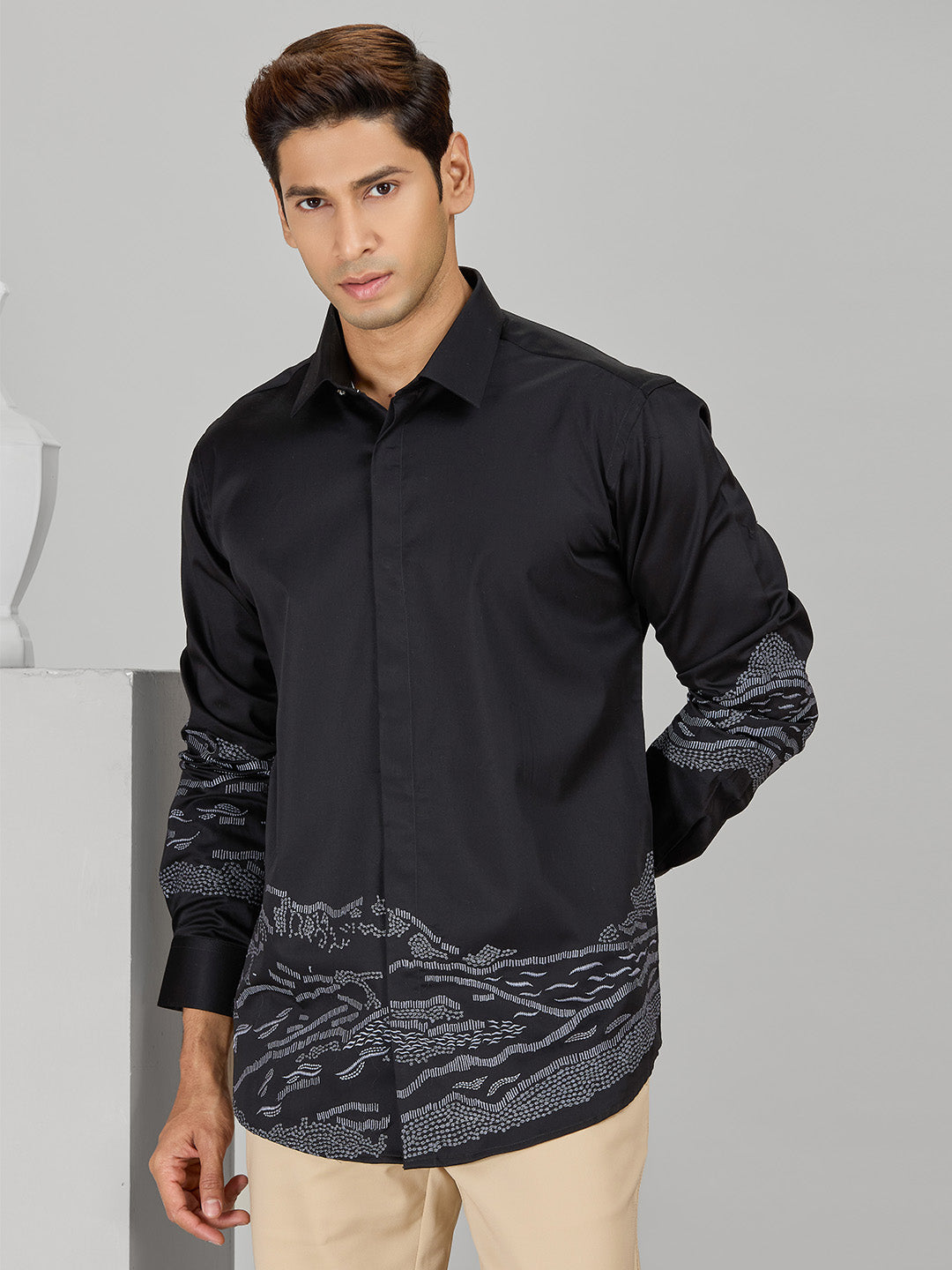 Men’s Black Cotton Designer Shirt in Slim Fit