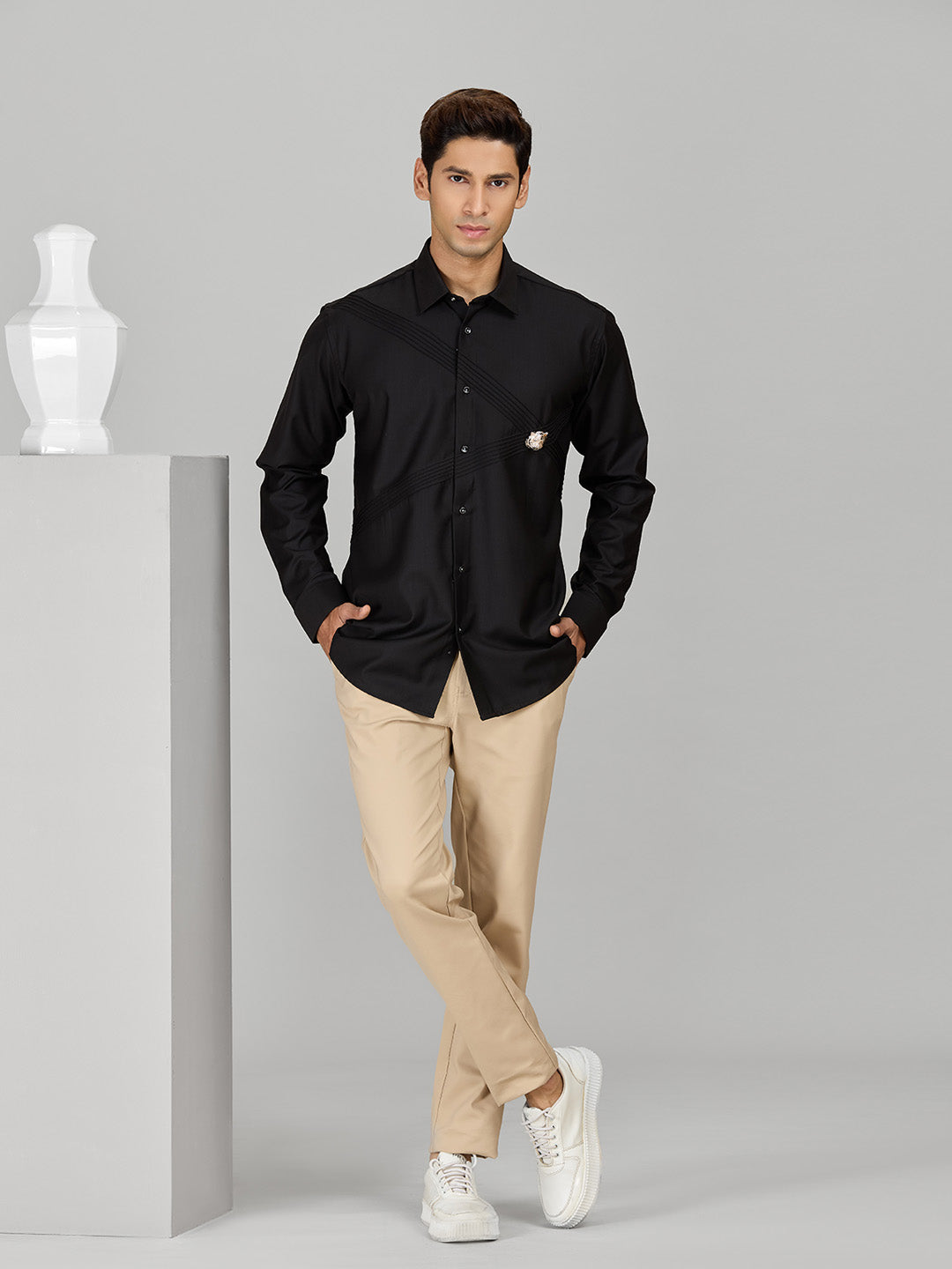 Men's Black Cotton Designer Shirt in Slim Fit