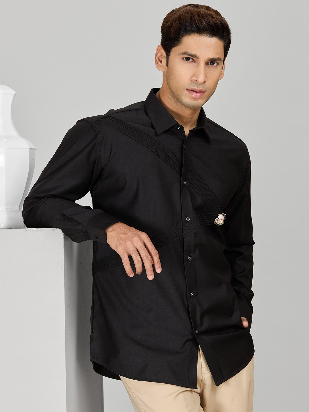 Men's Black Cotton Designer Shirt in Slim Fit