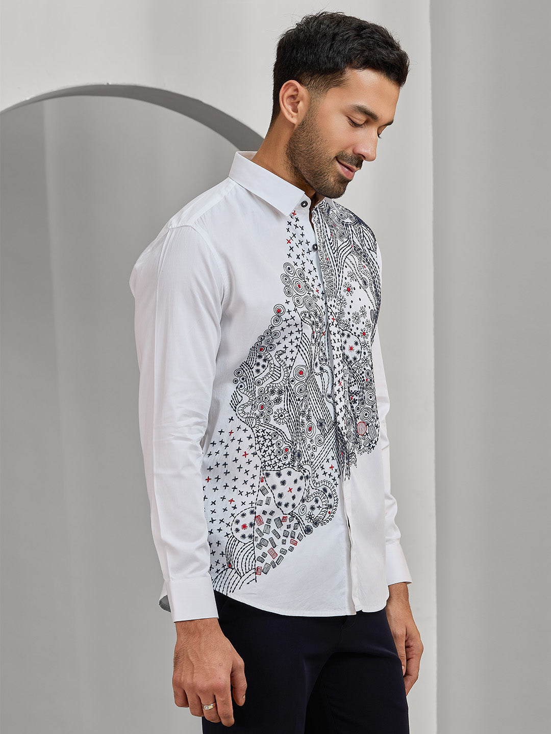 Men's White Cotton Designer Shirt in Slim Fit