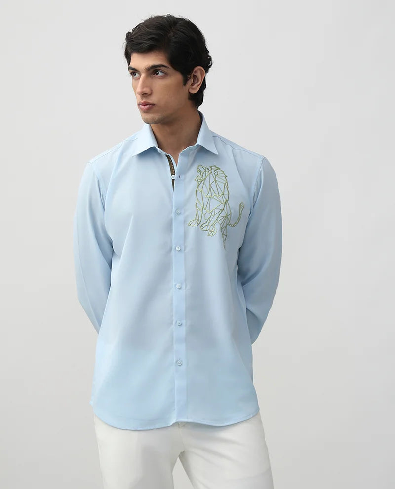 Aqua Embroidered Cotton Men's Premium Shirt