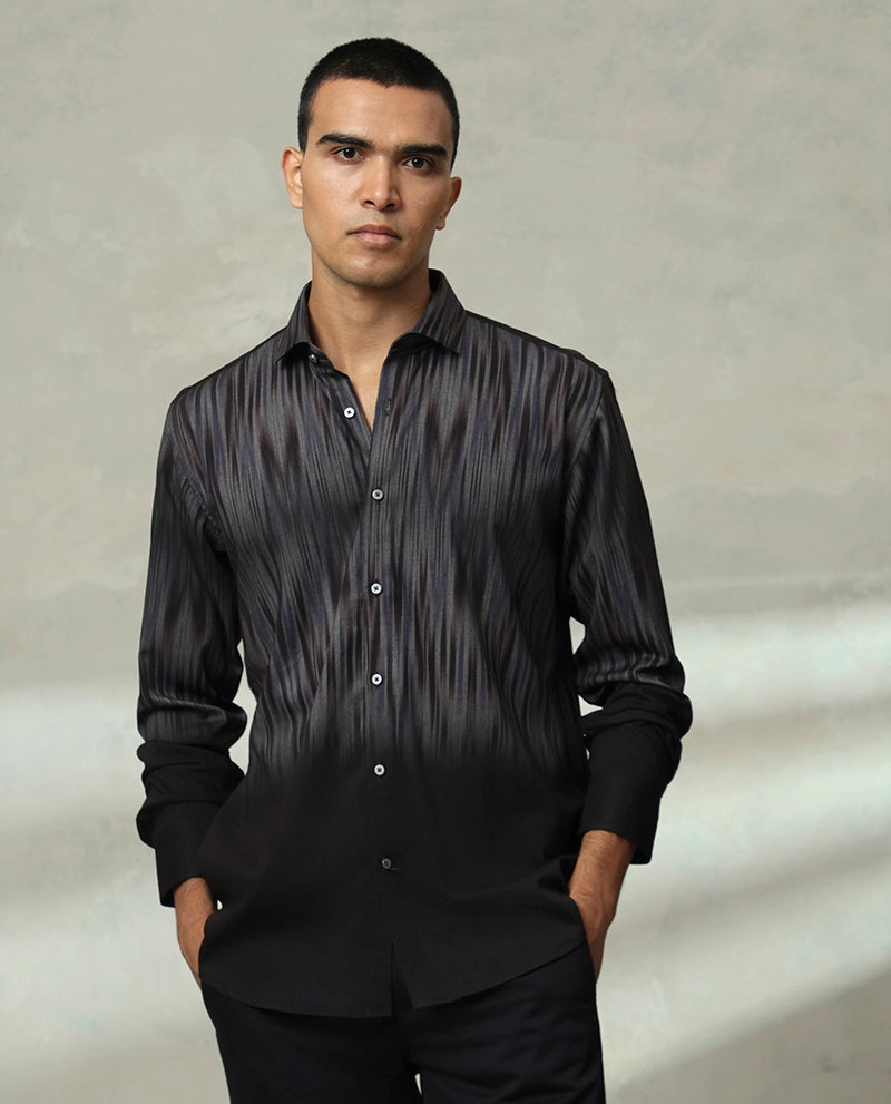 Dark Grey Printed Cotton Men's Shirt 